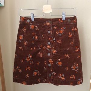 Madewell floral tab corduroy mini skirt